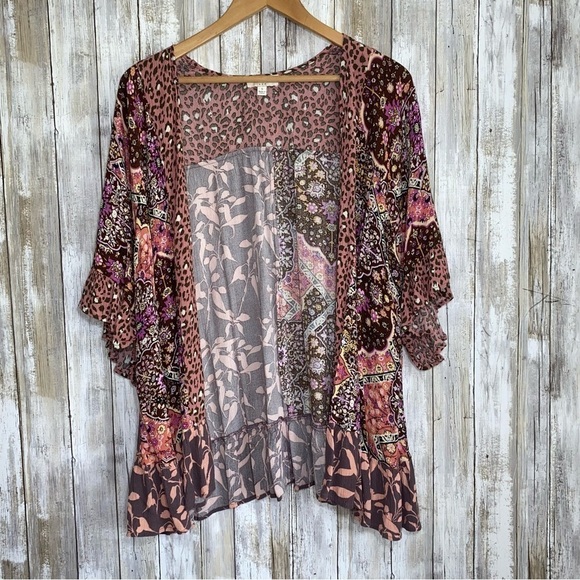 Umgee Tops - Umgee Mixed Print Floral & Leopard Drape Kimono